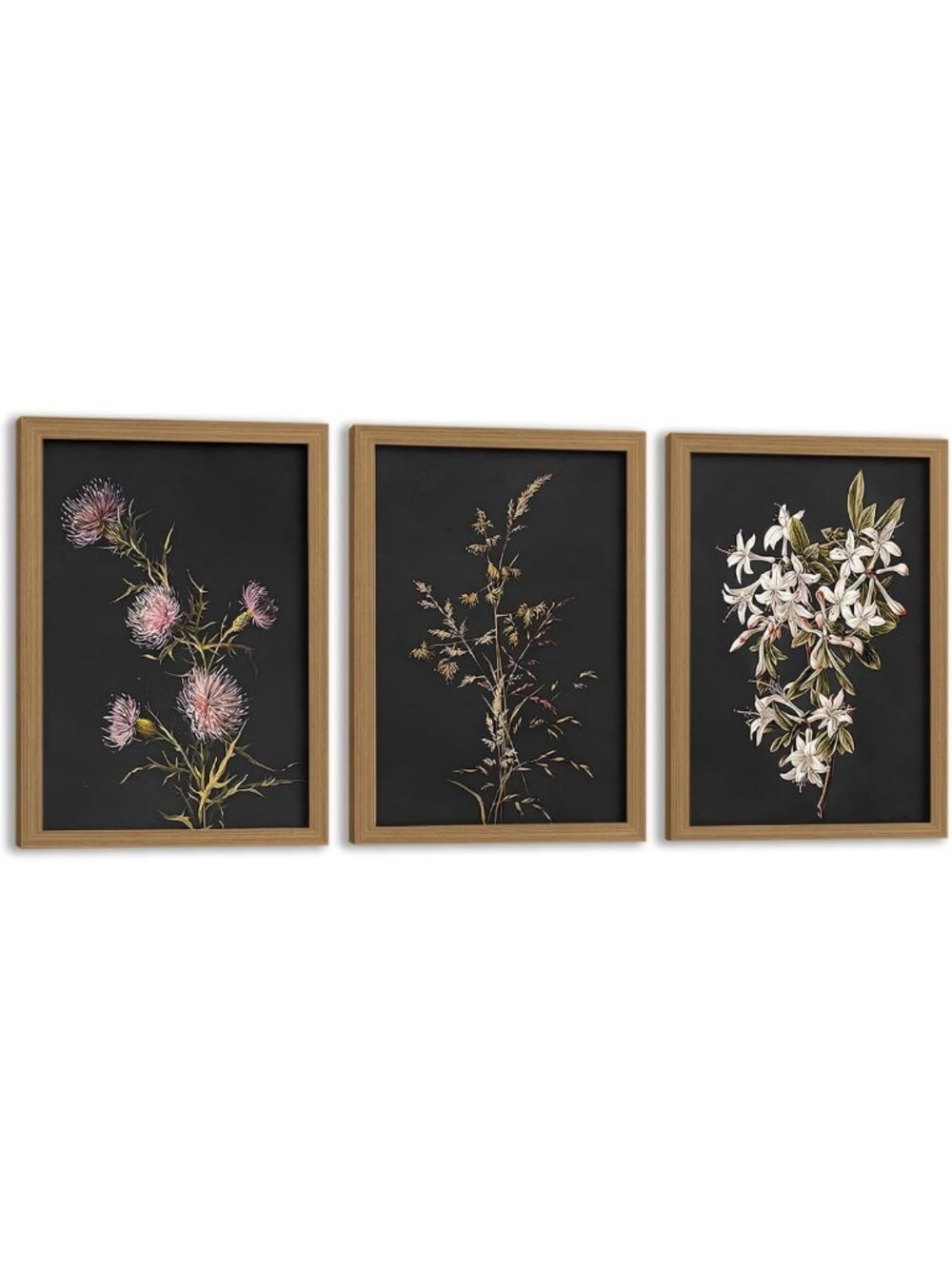 Set of 3 Dark Botanical Wall Art Prints - Vintage Floral Decor 16x24 Inch
